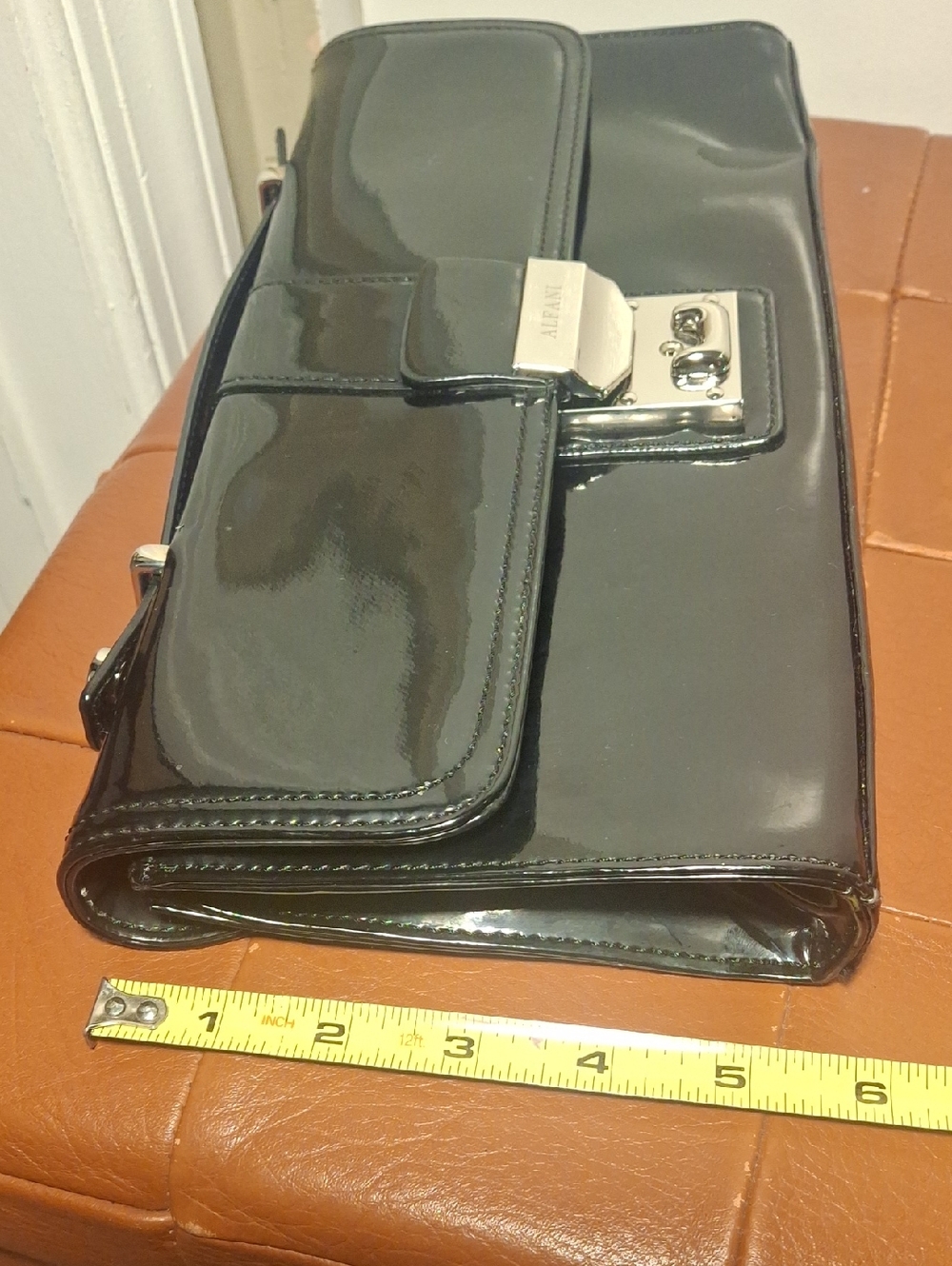 Alfani Black Leather Shoulder Bag with Silver Hardware